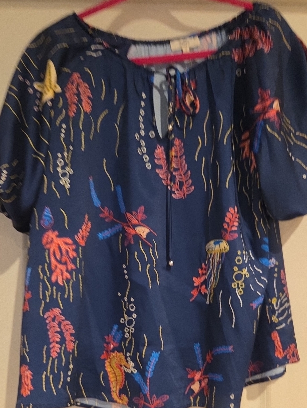 Umgee Navy Sea Life Print Peasant Top